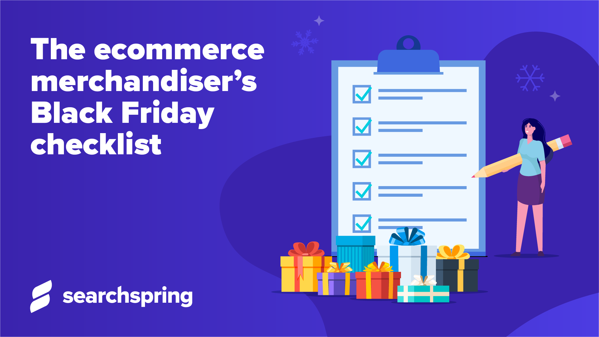 Checklist with people icons on blue background. Athos Commerce logo; TEXT: ecommerce merchandisers black friday checklist