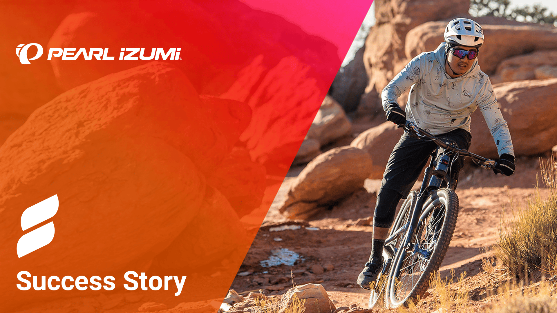 man on mountain bike; Pearl Izumi logo; Athos Commerce Logo; Success Story