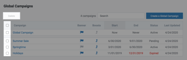 Deleting Global Campaign in Athos Commerce
