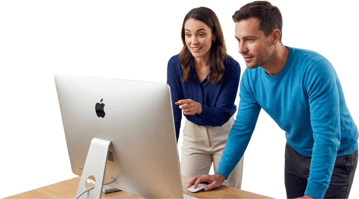 Two ecommerce team members reviewing their Black Friday strategy on screen